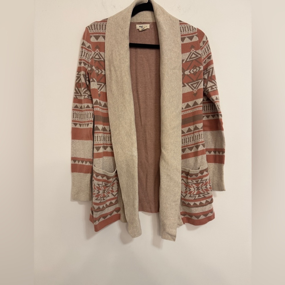 Yes Lola Aztec  Patterned Beige and Brown Cardigan